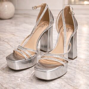 Elegant Silver Strappy Platform Heels
